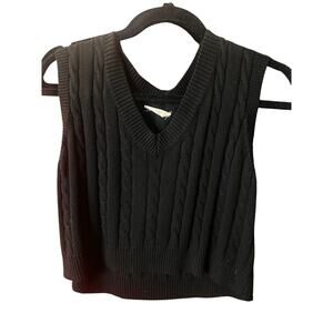 Altered State Wool Blend Sz S M black cable knit sleeveless V neck sweater crop